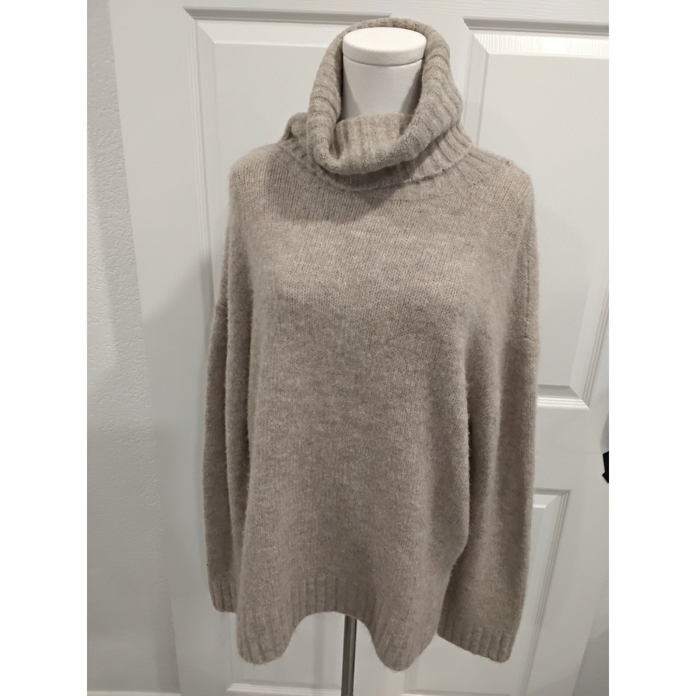 Vici Cozy Knit Oversized Turtleneck Sweater Light Tan Casual Everyday Comfort -M